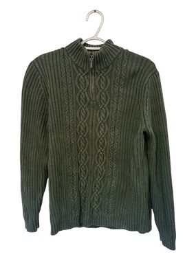 Biscotte Classic Olive Green Cable-Knit Half-Zip Sweater